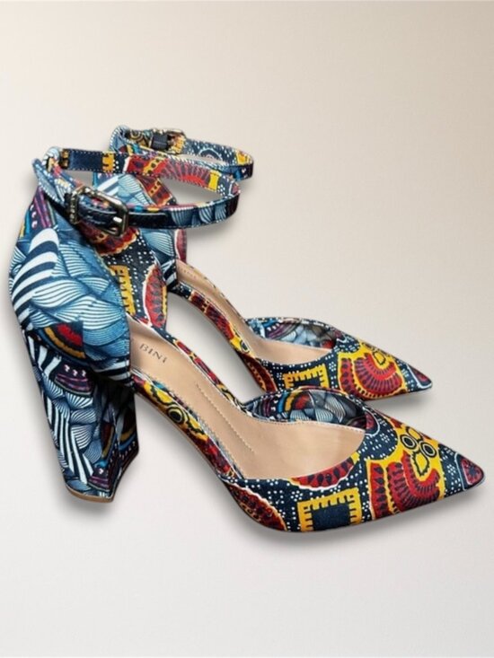 Gianni Bini Shoes - Gianni Bini Bronlynn 9M African Print Block Heel Ankle Strap Pumps Festival